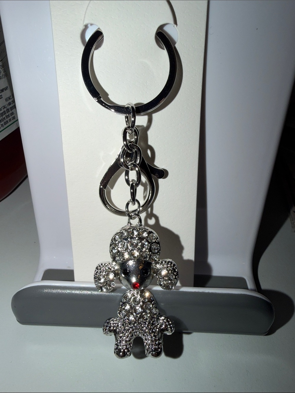 Crystal Poodle Keychain Silver